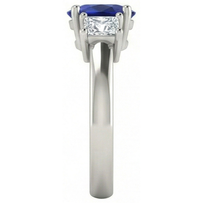 Oval Princess Cut 2.25 Ct Ceylon Sapphire Natural Earth Mined Diamonds Ring White Gold 14K