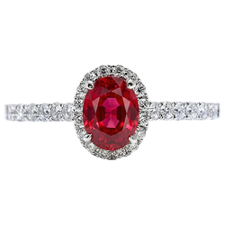 Oval Ruby Natural Earth Mined Diamond Ring Lady Halo Jewelry White Gold 14K 3.70 Ct.
