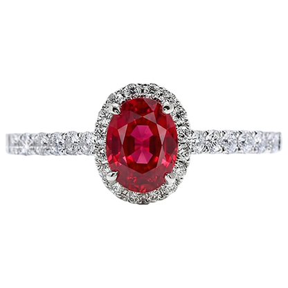 Oval Ruby Natural Earth Mined Diamond Ring Lady Halo Jewelry White Gold 14K 3.70 Ct.