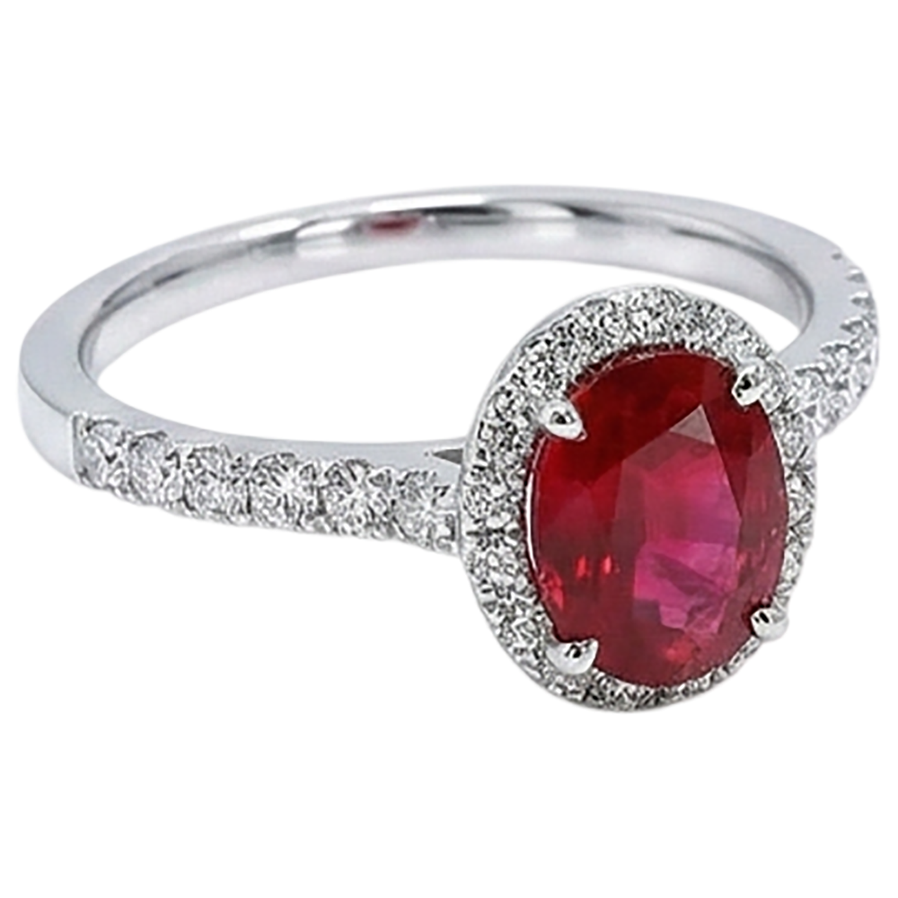 Oval Ruby Natural Earth Mined Diamond Ring Lady Halo Jewelry White Gold 14K 3.70 Ct.