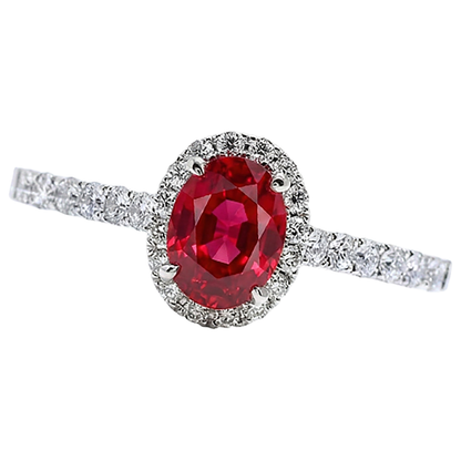 Oval Ruby Natural Earth Mined Diamond Ring Lady Halo Jewelry White Gold 14K 3.70 Ct.