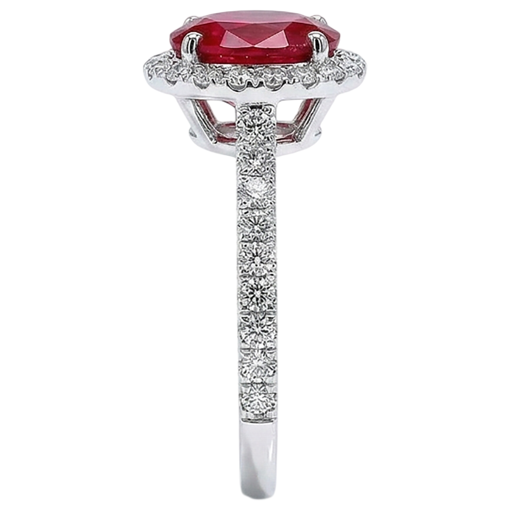 Oval Ruby Natural Earth Mined Diamond Ring Lady Halo Jewelry White Gold 14K 3.70 Ct.
