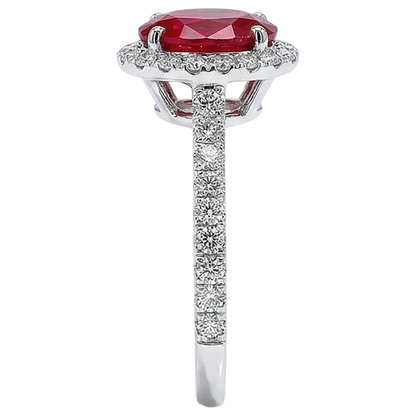 Oval Ruby Natural Earth Mined Diamond Ring Lady Halo Jewelry White Gold 14K 3.70 Ct.