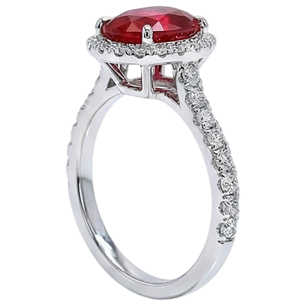 Oval Ruby Natural Earth Mined Diamond Ring Lady Halo Jewelry White Gold 14K 3.70 Ct.