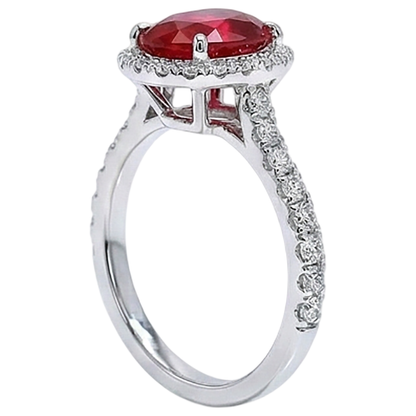 Oval Ruby Natural Earth Mined Diamond Ring Lady Halo Jewelry White Gold 14K 3.70 Ct.