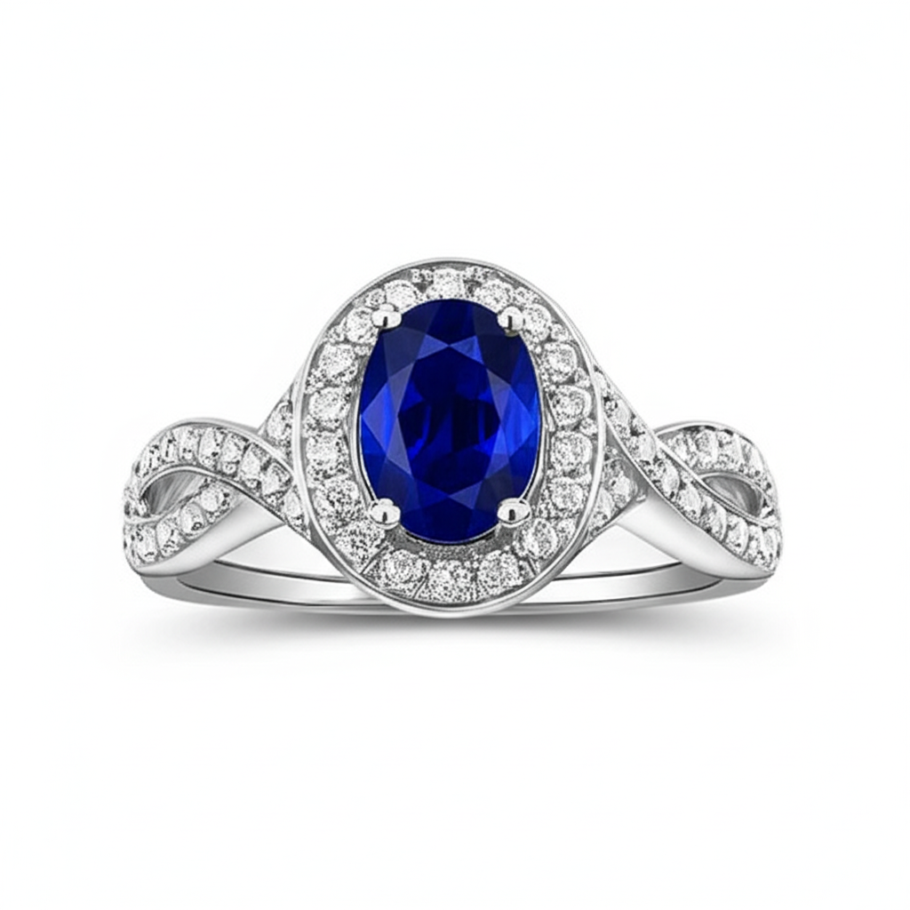 Natural Real ( Not Lab Grown )  Oval Safir Sri Lanka Halo Ring