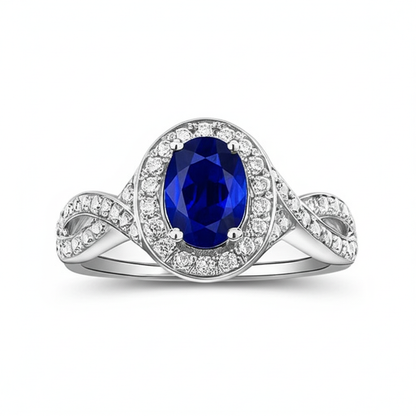 Natural Real ( Not Lab Grown )  Oval Safir Sri Lanka Halo Ring