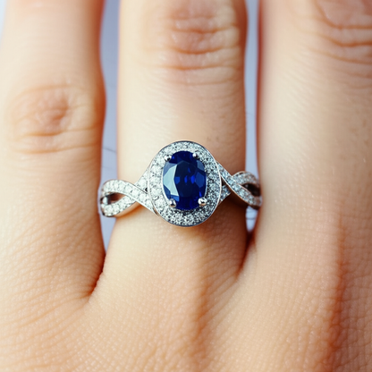 Natural Real ( Not Lab Grown )  Oval Safir Sri Lanka Halo Ring