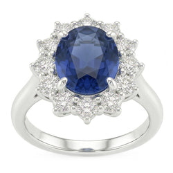 Oval Sapphire And Natural Earth Mined Diamond Fancy Ring 1.55 Carats White Gold 14K