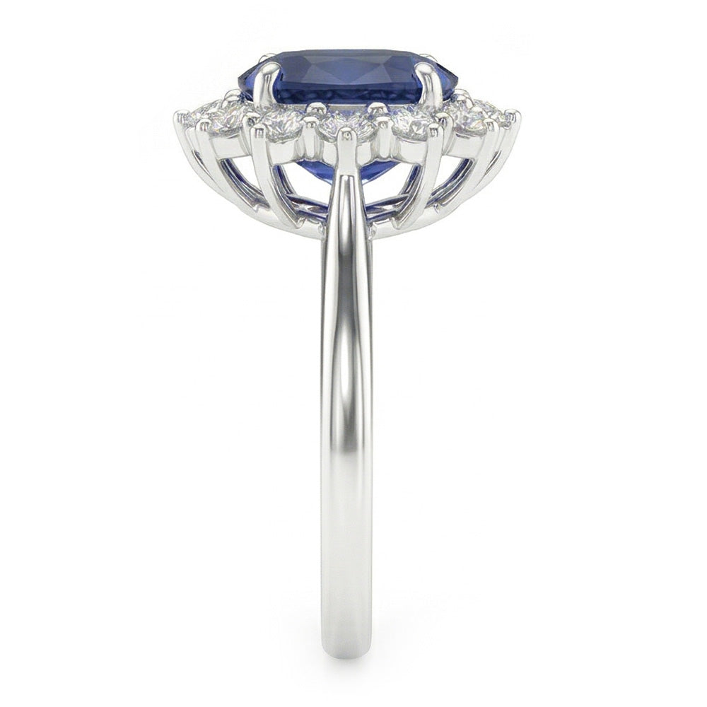 Oval Sapphire And Natural Earth Mined Diamond Fancy Ring 1.55 Carats White Gold 14K
