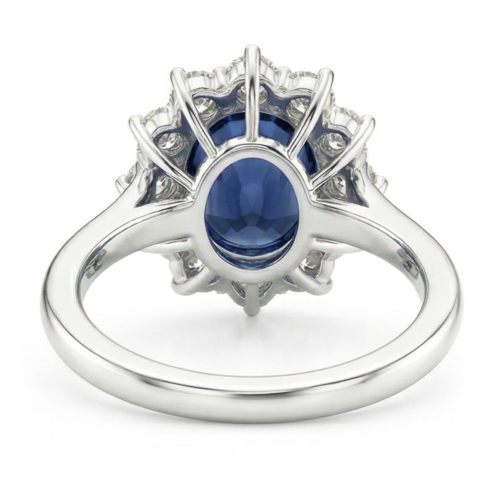Oval Sapphire And Natural Earth Mined Diamond Fancy Ring 1.55 Carats White Gold 14K