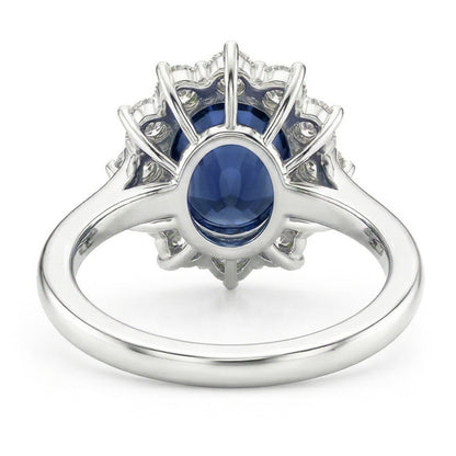 Oval Sapphire And Natural Earth Mined Diamond Fancy Ring 1.55 Carats White Gold 14K