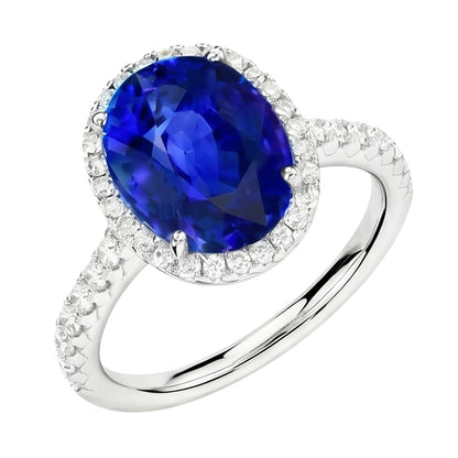 Oval Sapphire Engagement Ring With Natural Earth Mined Diamond Halo