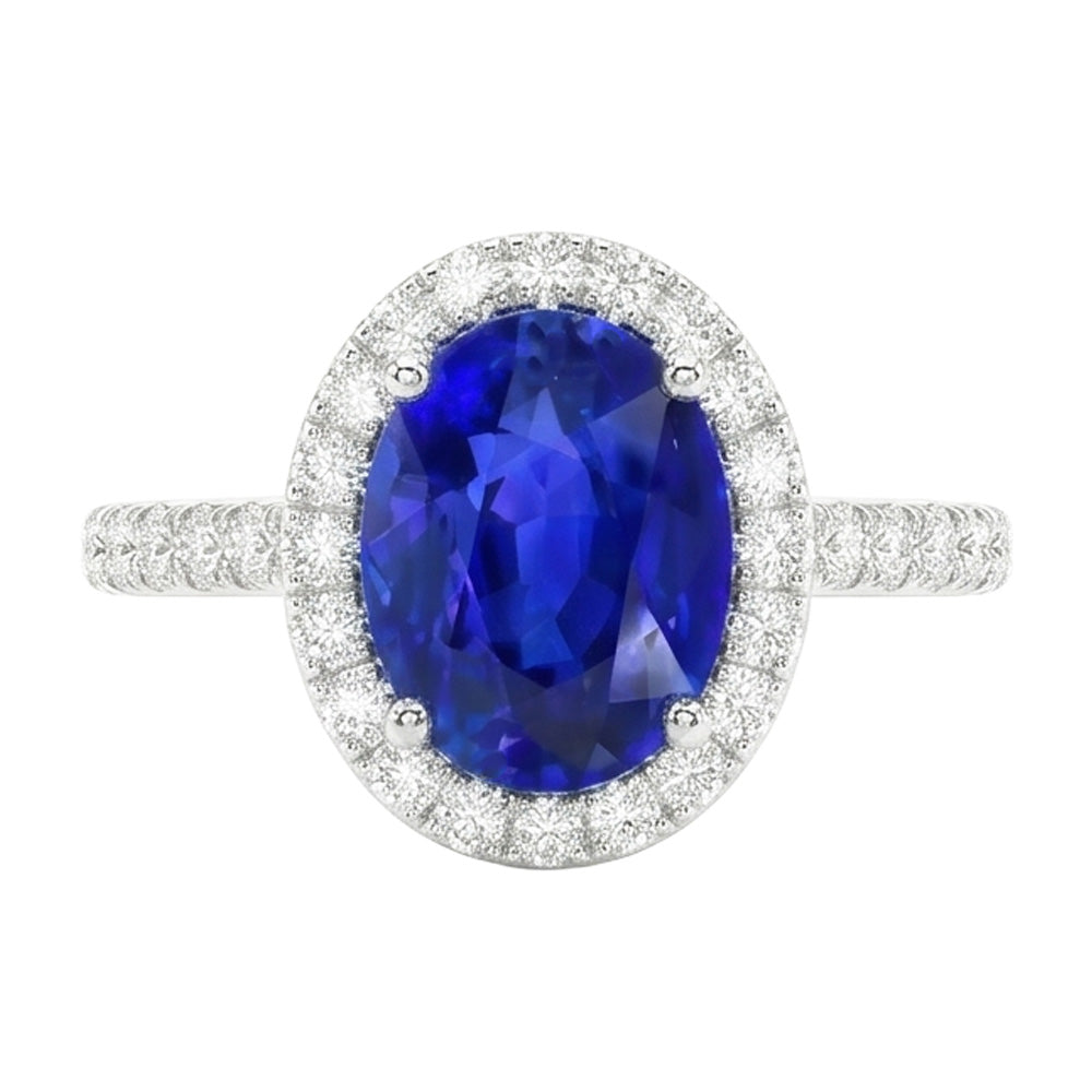 Oval Sapphire Engagement Ring With Natural Earth Mined Diamond Halo