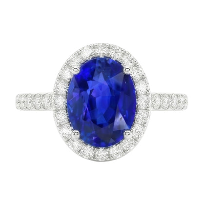 Oval Sapphire Engagement Ring With Natural Earth Mined Diamond Halo