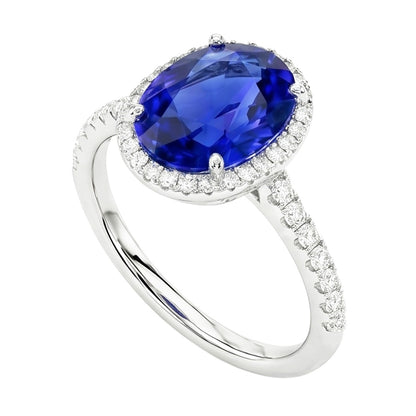 Oval Sapphire Engagement Ring With Natural Earth Mined Diamond Halo