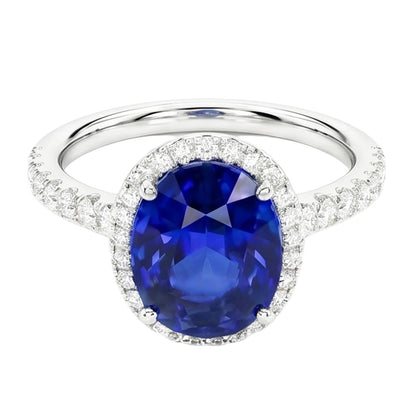 Oval Sapphire Engagement Ring With Natural Earth Mined Diamond Halo