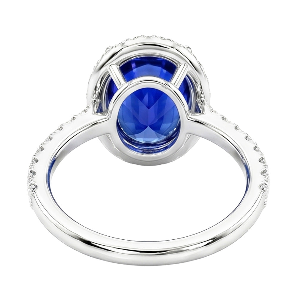 Oval Sapphire Engagement Ring With Natural Earth Mined Diamond Halo