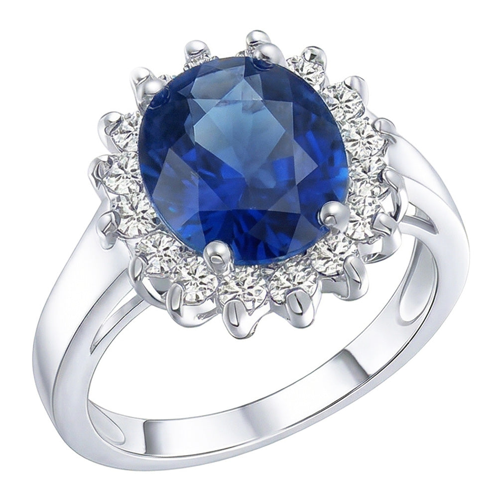 Oval Sapphire Gemstone Ring 3.50 Carats Flower Style Natural Earth Mined Diamonds