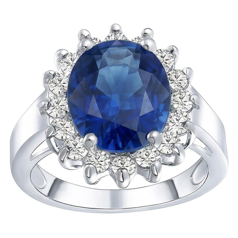 Oval Sapphire Gemstone Ring 3.50 Carats Flower Style Natural Earth Mined Diamonds