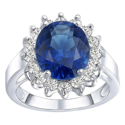Oval Sapphire Gemstone Ring 3.50 Carats Flower Style Natural Earth Mined Diamonds
