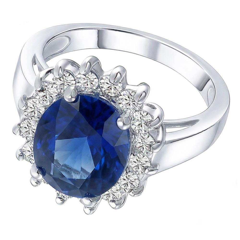 Oval Sapphire Gemstone Ring 3.50 Carats Flower Style Natural Earth Mined Diamonds