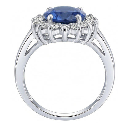 Oval Sapphire Gemstone Ring 3.50 Carats Flower Style Natural Earth Mined Diamonds