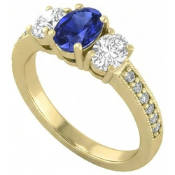 Oval Sapphire Gemstone Ring 3 Carats Ladies Sparkling Natural Earth Mined Diamond Jewelry
