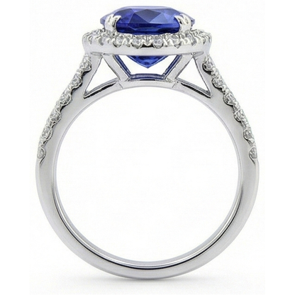 Natural Real ( Not Lab Grown )  Oval Sapphire Halo Wedding Ring Set Pave Split Shank 5 Carats Gold