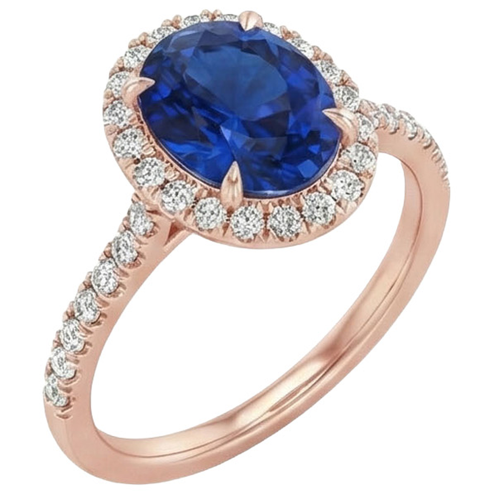 Oval Sapphire Natural Earth Mined Diamond Gemstone Ring 8 Carats Jewelry Rose Gold 14K