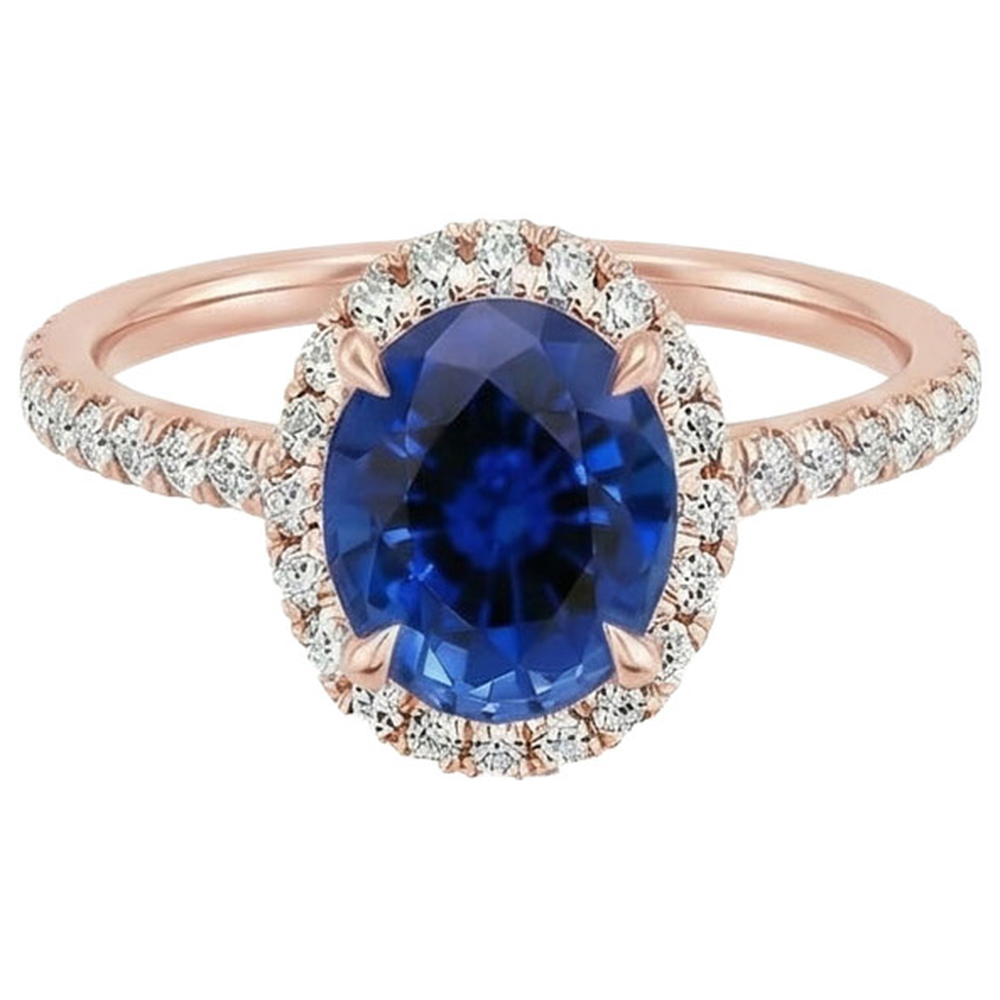 Oval Sapphire Natural Earth Mined Diamond Gemstone Ring 8 Carats Jewelry Rose Gold 14K