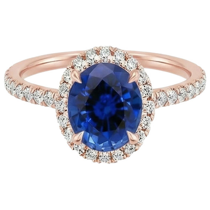 Oval Sapphire Natural Earth Mined Diamond Gemstone Ring 8 Carats Jewelry Rose Gold 14K