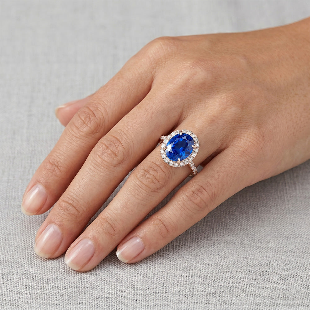 Oval Sapphire Natural Earth Mined Diamond Gemstone Ring 8 Carats Jewelry Rose Gold 14K