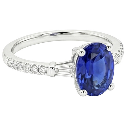 Oval Sapphire Natural Earth Mined Diamond Ring