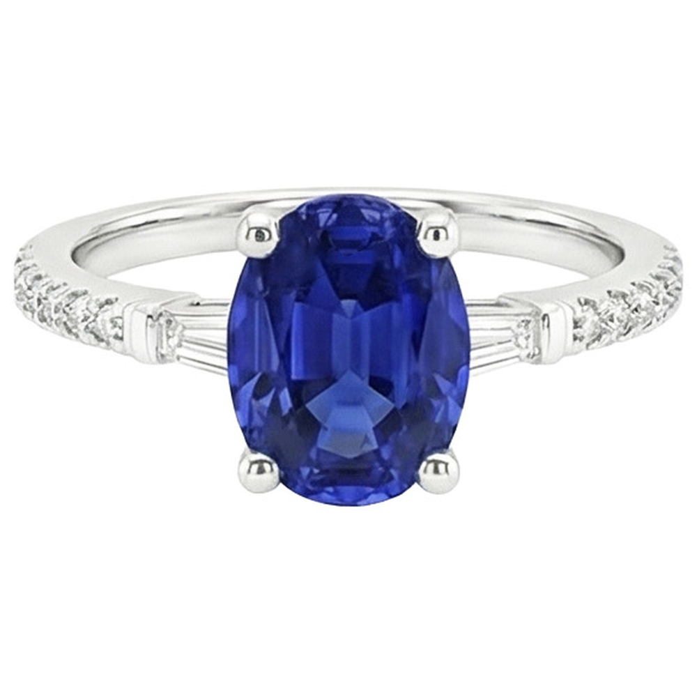 Oval Sapphire Natural Earth Mined Diamond Ring