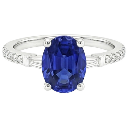 Oval Sapphire Natural Earth Mined Diamond Ring