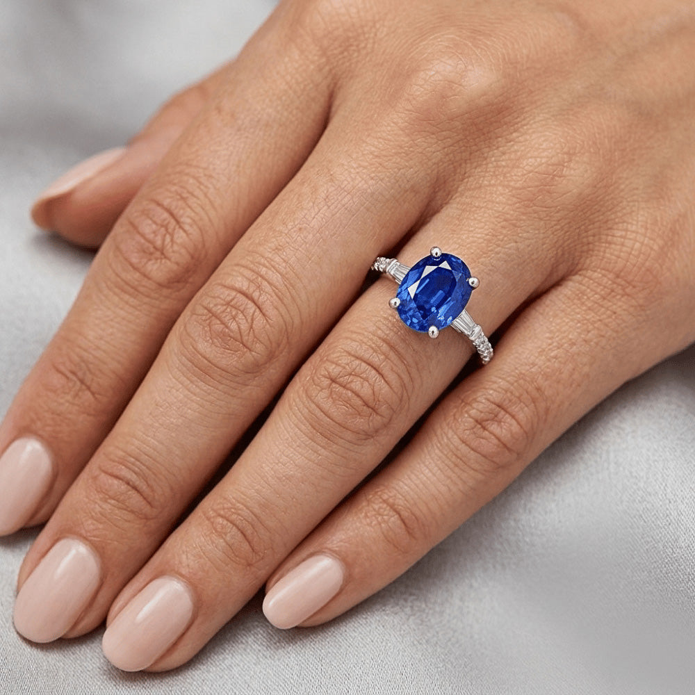Oval Sapphire Natural Earth Mined Diamond Ring