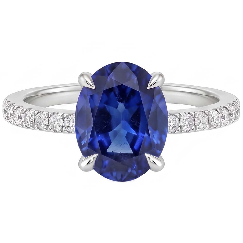Oval Sapphire Ring With Round Natural Earth Mined Diamonds