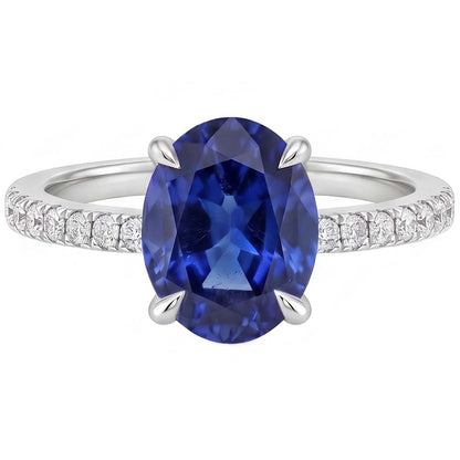 Oval Sapphire Ring With Round Natural Earth Mined Diamonds