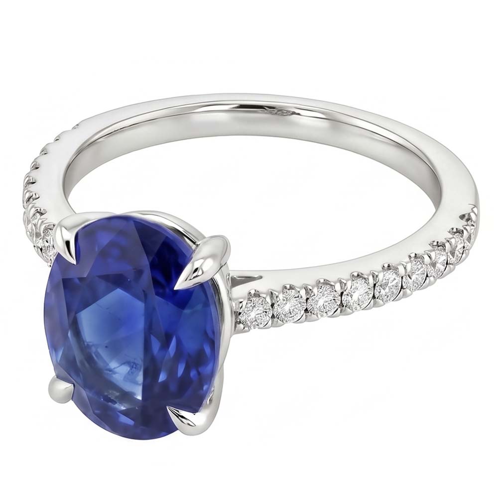 Oval Sapphire Ring With Round Natural Earth Mined Diamonds