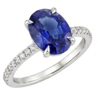 Oval Sapphire Ring With Round Natural Earth Mined Diamonds