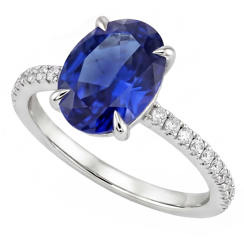 Oval Sapphire Ring With Round Natural Earth Mined Diamonds