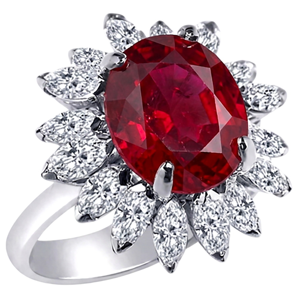 Oval Shape 13.80 Carats Ruby IGI CERTIFIED Diamond White Gold 14K Ring