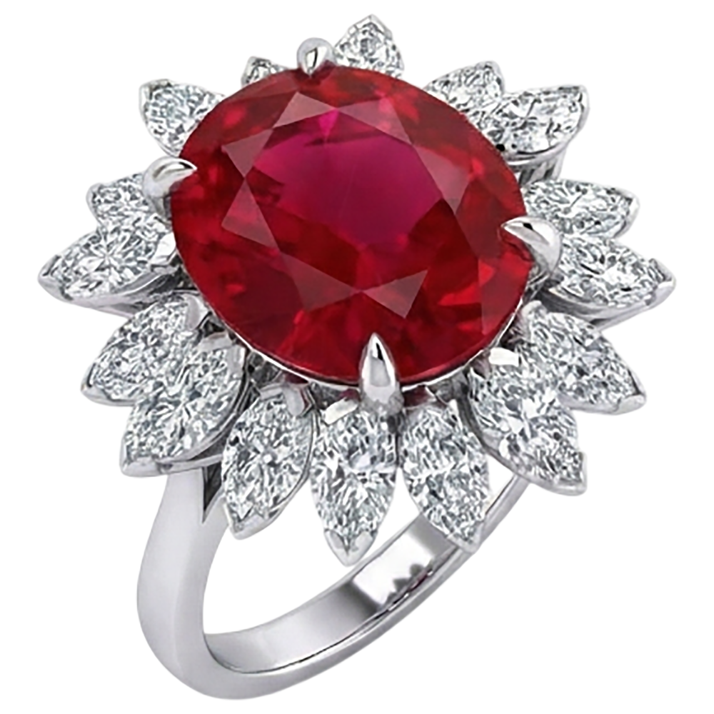 Oval Shape 13.80 Carats Ruby IGI CERTIFIED Diamond White Gold 14K Ring