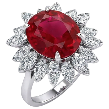 Oval Shape 13.80 Carats Ruby IGI CERTIFIED Diamond White Gold 14K Ring