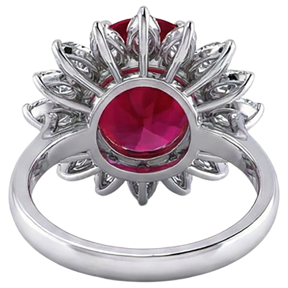 Oval Shape 13.80 Carats Ruby IGI CERTIFIED Diamond White Gold 14K Ring
