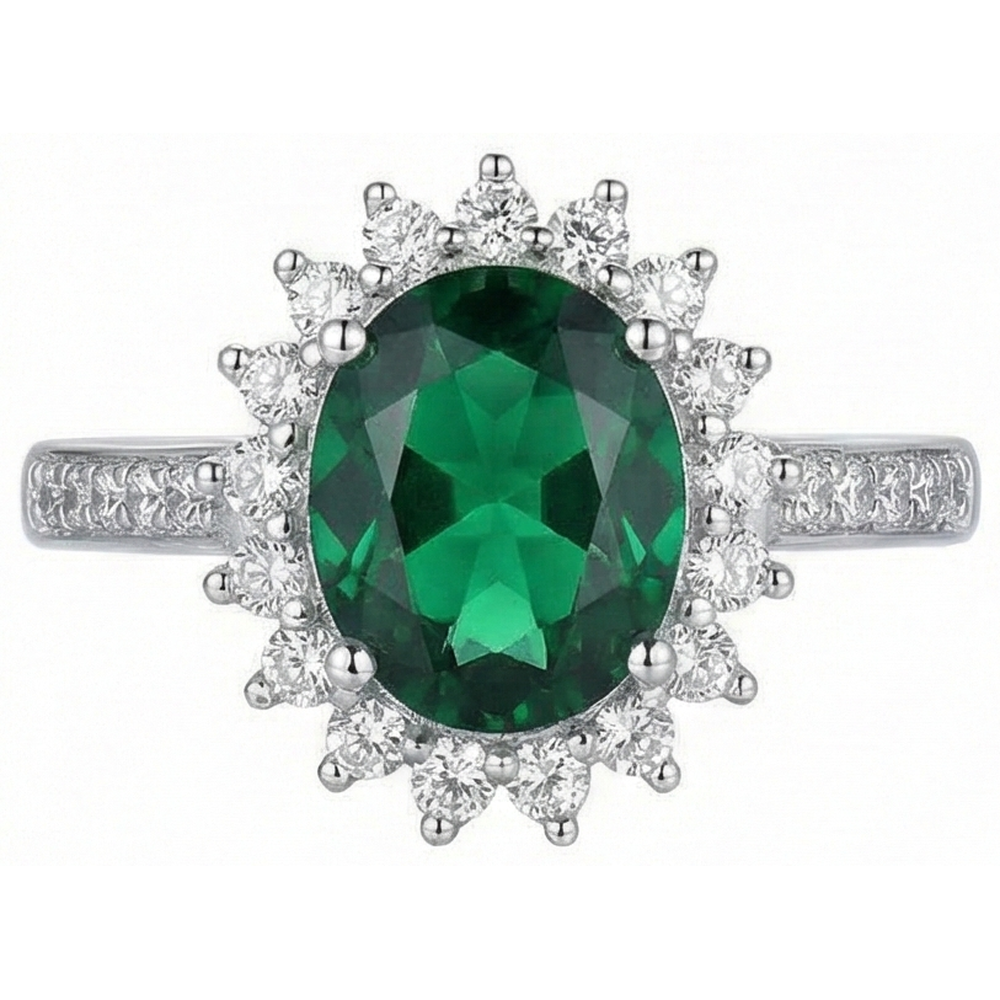 Oval Shape Green Emerald GIA And Natural Earth Mined Diamond Ring White Gold 14K 5.75 Ct