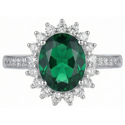 Oval Shape Green Emerald GIA And Natural Earth Mined Diamond Ring White Gold 14K 5.75 Ct