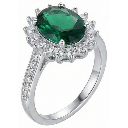 Oval Shape Green Emerald GIA And Natural Earth Mined Diamond Ring White Gold 14K 5.75 Ct