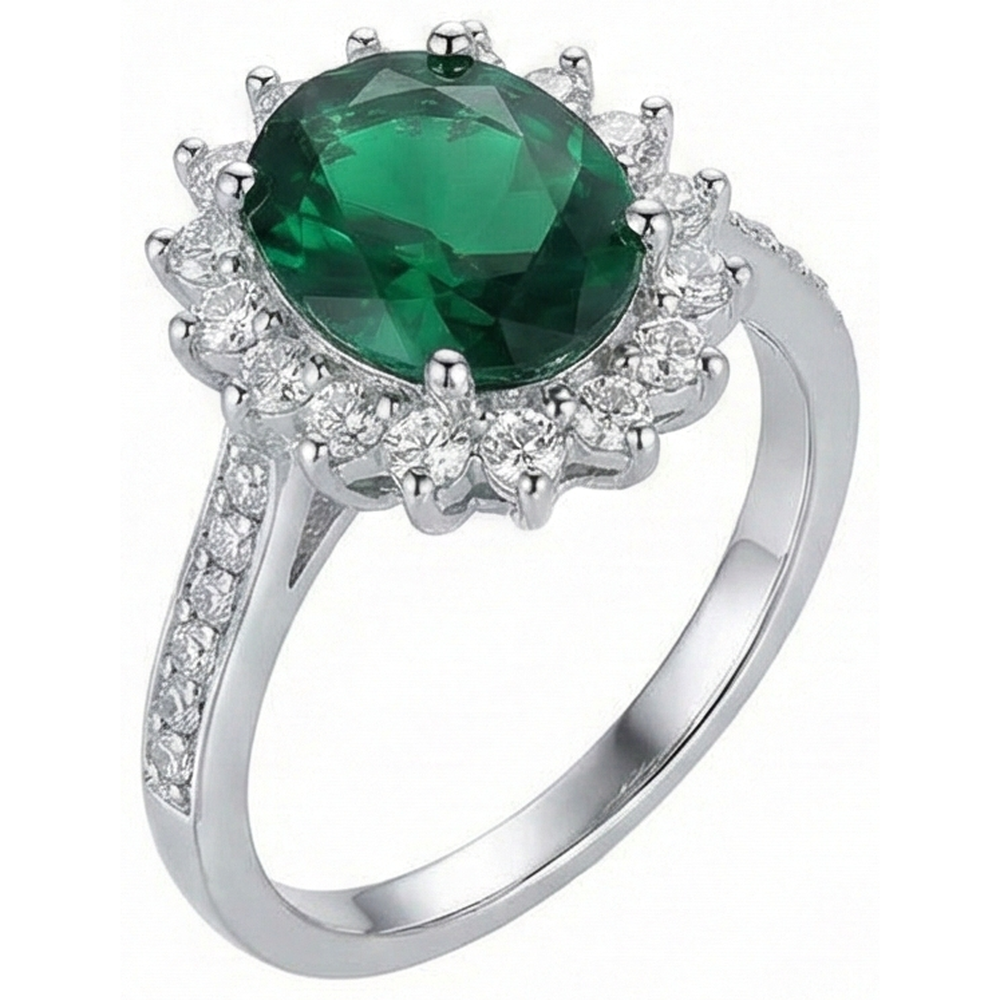 Oval Shape Green Emerald GIA And Natural Earth Mined Diamond Ring White Gold 14K 5.75 Ct